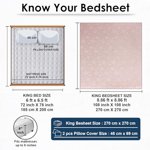 Image of Story@Home Supersoft Long Staple Premium Cotton Compact Yarn King Size Floral Printed Flat Double Bedsheet wih 2 Pillow Cover I 500 TC, 108x108 Inch - Powder Grey