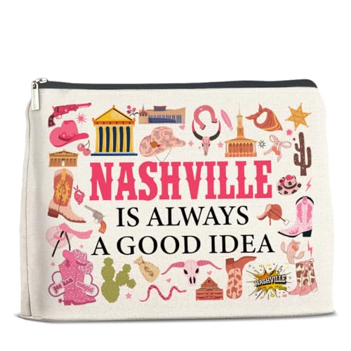 Nashville Travel Gifts Makeup Bag – Nashville Gifts for Women Friends Traveler Cosmetic Bag – Zipper Makeup Pouch Gift