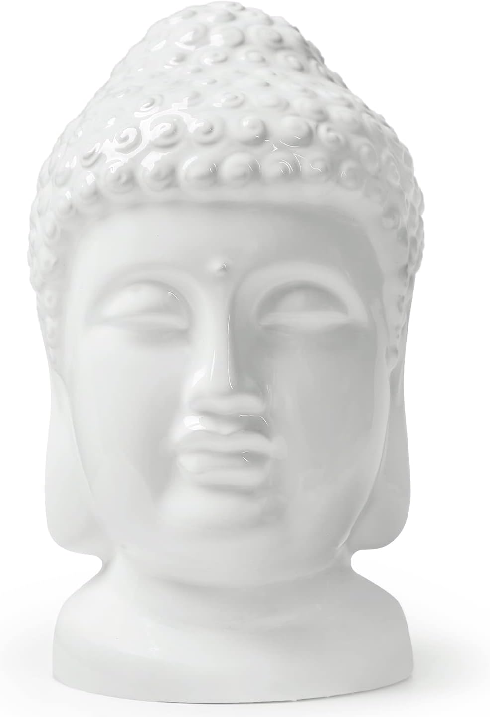 Ceramic Buddha Head Statues, Buddhism Religious Figurines,Sculpture Decoration Collection for Home and Office (White)