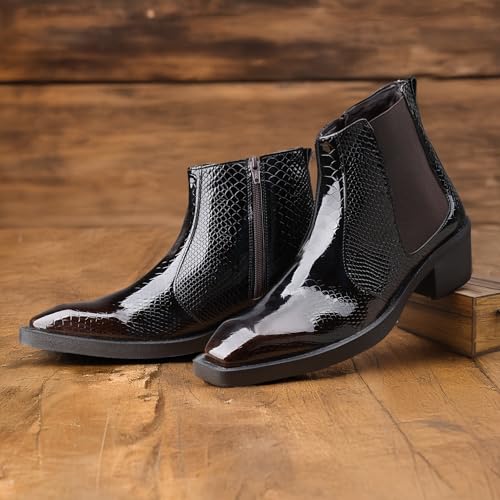Image of BXXY Men's 2 Inch Block Heel Height Increasing Faux Leather Material, Casual Formal Slip-On Chelsea Boot
