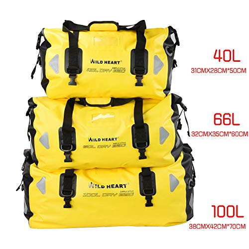 WILD HEART Waterproof Duffel Bag 40L 66L 100L with Welded Seams for Kayaking, Camping, Boating,Motorcycle (40L Yellow with Binding Rope)