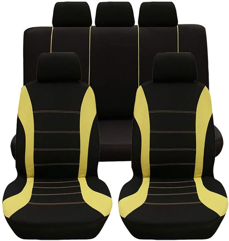 GODGETS Car Van Seat Covers Full Set 5&7 Seaters Carseat Protectors Univesial for Cars Vans MPVs,Black Yellow,2 * Front Seater + 3 * Back Seater