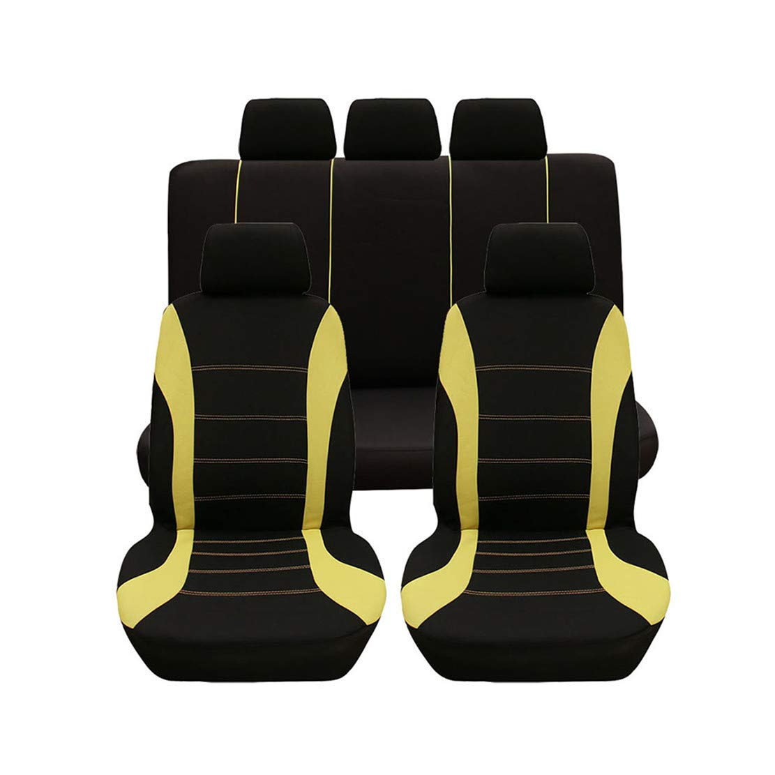 GODGETS Car Van Seat Covers Full Set 5&7 Seaters Carseat Protectors Univesial for Cars Vans MPVs,Black Yellow,2 * Front Seater + 3 * Back Seater