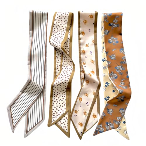 8Pcs Fashion Hair Scarves for Women in 4 Different Patterns, Multifunctional Satin Headband Scarf for Bag and Hair Accessories