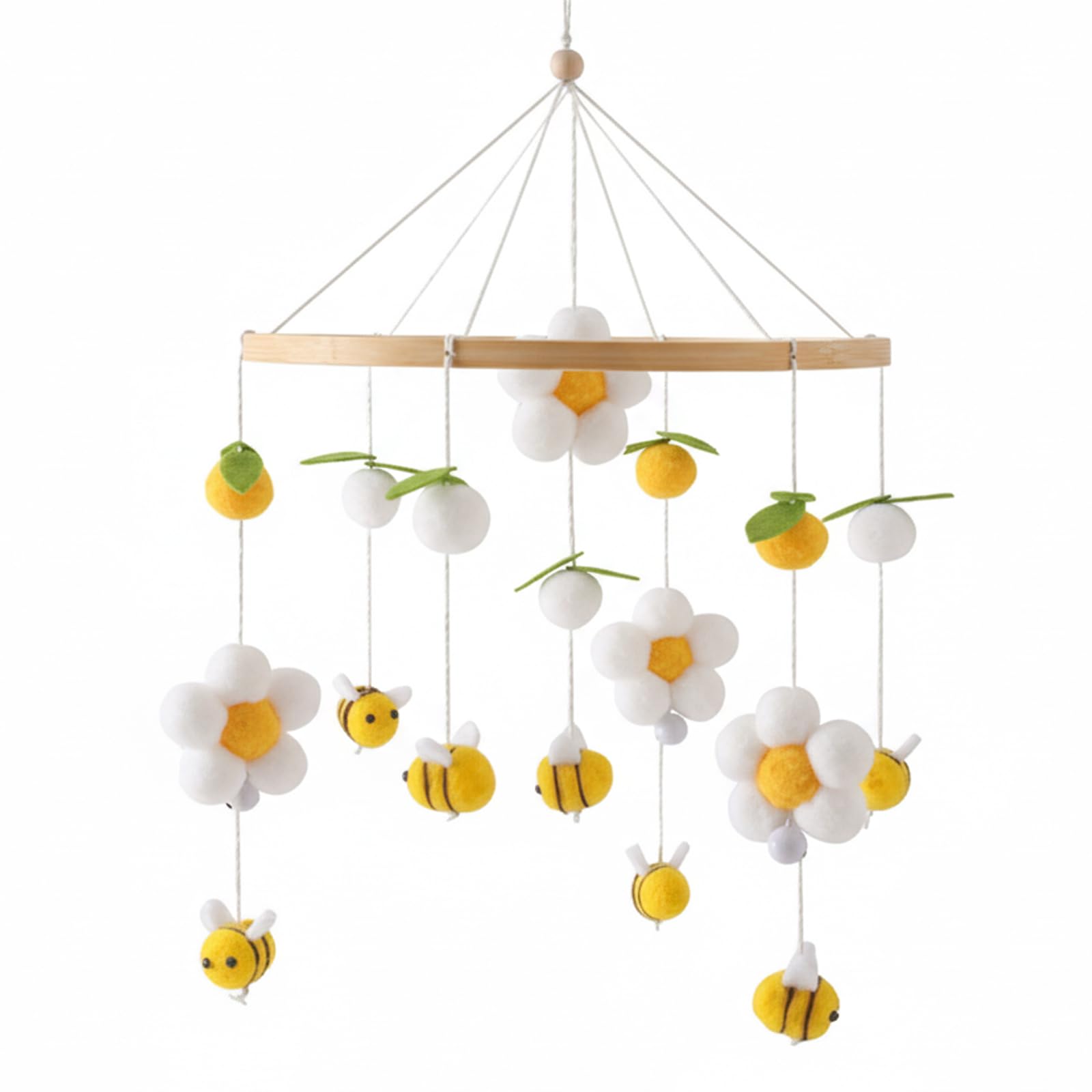Baby Crib Mobile Yellow Bee & Flower Nursery Mobile with Chewable Cotton Balls Soft Hanging Toy for Cribs and Bassinets 16 Inch