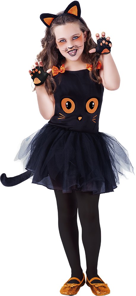 Rubies Costume tutù da gatto nero per bambina, top con stampa di gatto nero, fascia per capelli, tutù con coda e calze, Originale di Rubies, Adatto per compleanni
