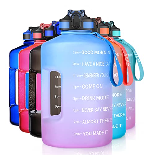 ETDW Gallonen-Wasserflasche mit Strohhalm und Zeitmarkierung, 2097 ml, BPA-frei, Wasserkrug mit Griff, auslaufsichere Pop-Up-Trinkflasche für Fitness, Fitnessstudio und Outdoor-Sport Cover