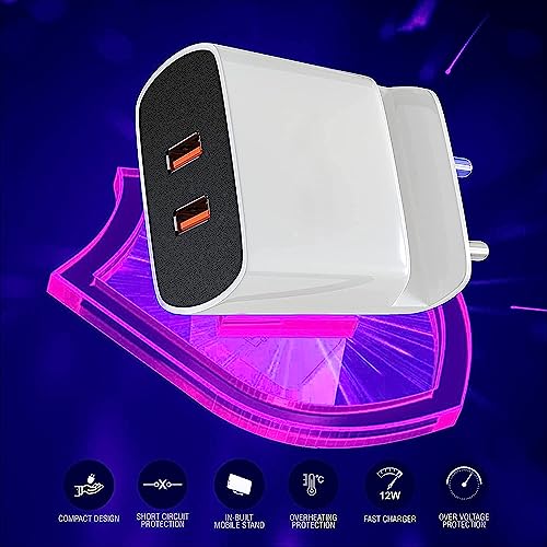 Image of Dual Port Charger for Vivo Y21T / Y 21 T Charger Original Adapter Like Wall Charger | Mobile Charger | Fast Charger | Android USB Charger With 1 Meter USB Type C Charging Data Cable (3.4 Amp, 2-Port, TS1, White)