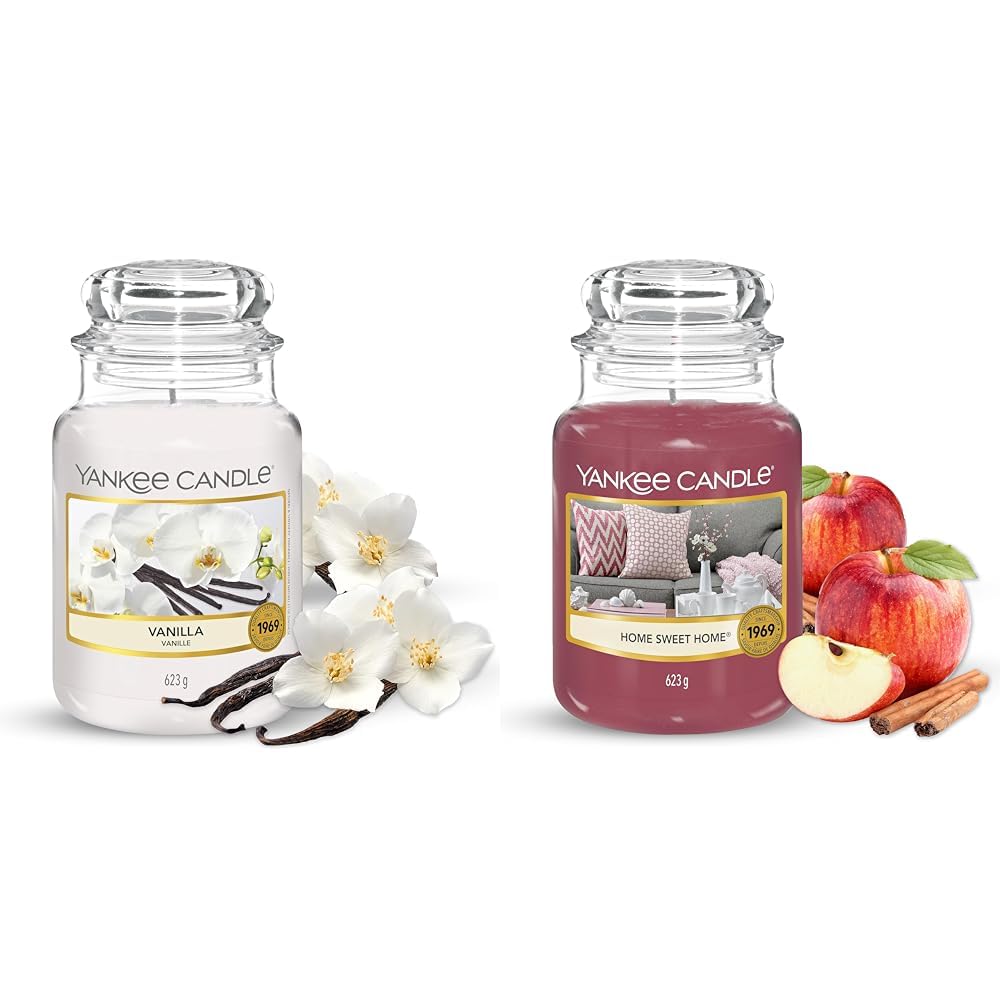Yankee Candle große Duftkerze im Glas, Vanilla, Brenndauer bis zu 150 Stunden & Duftkerze | Home Sweet Home | Brenndauer bis zu 150 Stunden | Große Kerze im Glas