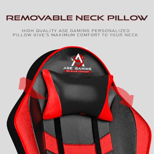 Image of ASE GAMING Gold Series Ergonomic Gaming Chair Premium PU Leather, Adjustable Neck & Lumbar Pillow, 180 Degree Recline with Black Metal Base with 3 Years Warranty (Ranger Red)