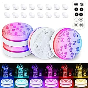 yoxisa eclairage piscine led 4 pcs, led piscine sous l'eau ip68 Étanche 10 rgb couleurs, lampe piscine avec télécommande rf et ventouse, lumière piscine pour aquariums/baignoire/vase/piscine/Étangs
