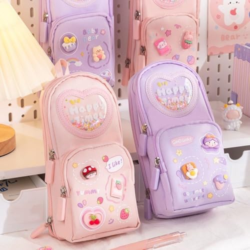 Image of M2K HUB Pencil Pouch for Kids, Compass School Pouch Premium Stylish Pen Holder Stationery Box Bag (Multicolor) (Happy Pink)