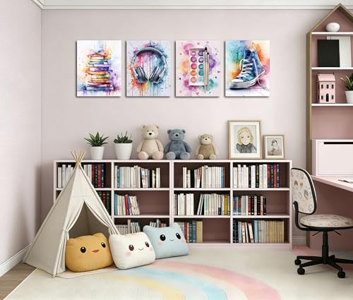 Image of Frimeeme 4Pcs Teen Girls Wall Art, Pink and Purple, 8x10 Inch