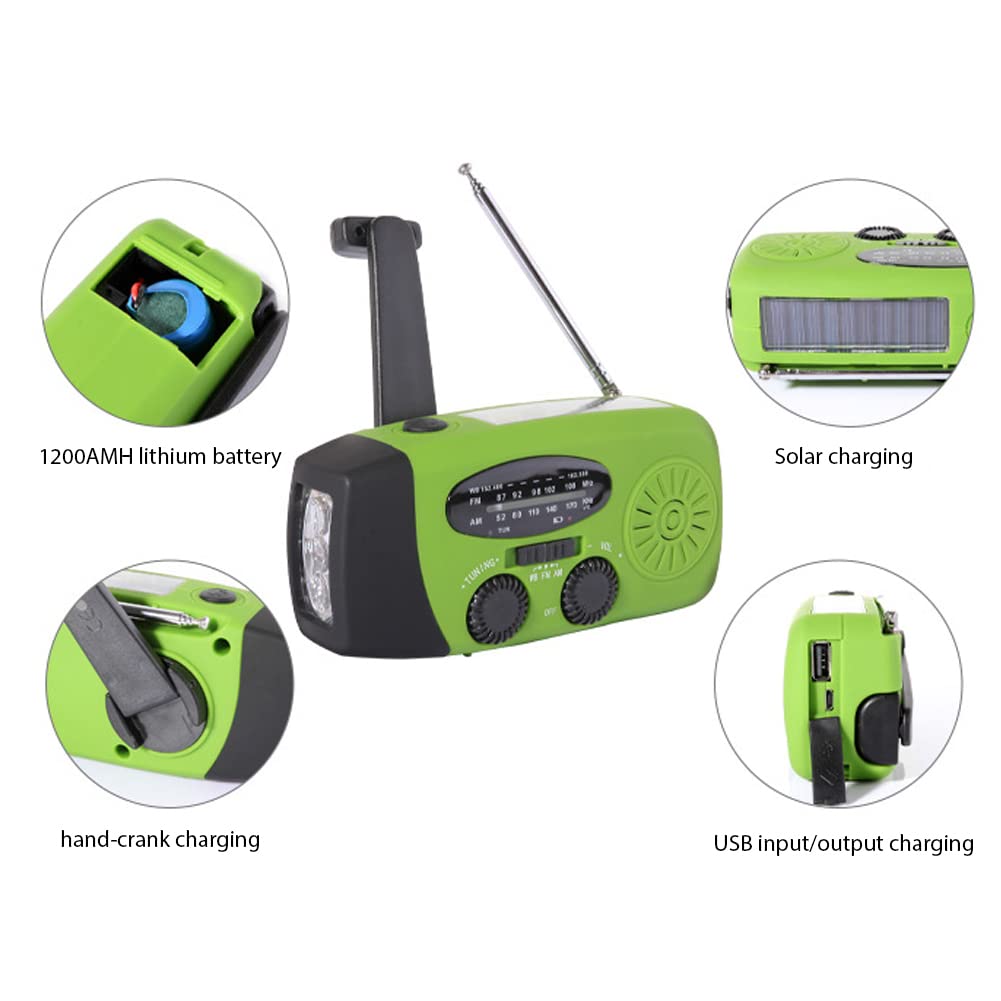 Radio solarne Wind Up, korba ręczna radio solarne z latarką LED, wielofunkcyjne wodoodporne radio zewnętrzne z lampą do czytania (1200 mAh)