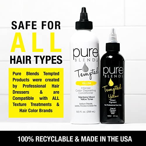 Pure Blends Tempted Yellow Intense Color Depositing Conditioner Brighten & Tone Color Faded Hair Semi Permanent Hair Dye Prevents Color Fade Extend Vibrant Color Tones To Dyed Hair 8.5 Oz. #TOP6