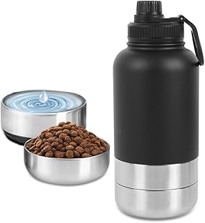 Ruioomeep Dog drinking bottle for on the go, dog drinking bottle for on the go, stainless steel insulated bottle with water bowl and food bowl, dog bottle food container for hiking, travel, walking product image