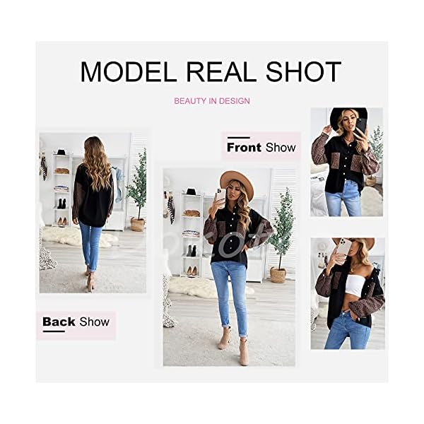 Dokotoo-Womens-Contrast-Leopard-Denim-Jacket-Long-Sleeve-Button-Down-Shirts-Boyfriend-Oversized-Blouses-Tops Dokotoo Women Lightweight Collared V Neck Shirts Leopard Patchwork Color Block Roll Up Long Sleeve Button Down Denim Jacket Shacket Pockets Blouse Tops for Ladies M Black