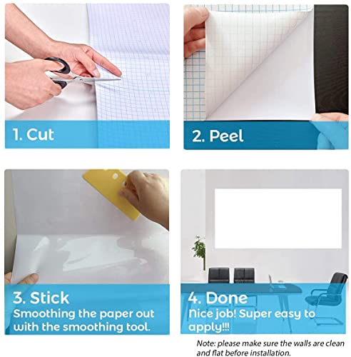Image of Whiteboard Wall Sticker Self-Adhesive Whiteboard Contact Paper for Office Removable Kids Room Home Wall Decor (White, 24x96 in)