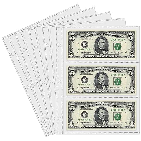 Currency Sleeves,50Pcs Page Protectors for 3 Ring Binder, 3-Pocket Banknote Sleeves, 8.5 x 11, Dollar Bill Holder for Collectors, Paper Sleeves for Currency Holder, Banknotes Album, Money Binder Cover