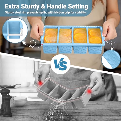 Image of Silicone Freezer Trays with Lid for Soup, 1-Cup & 2-Cup Large Ice Cube Molds Food Storage Containers for Meal Prep, Freeze 500mL /250mL /125mL Portions - 2 Pack