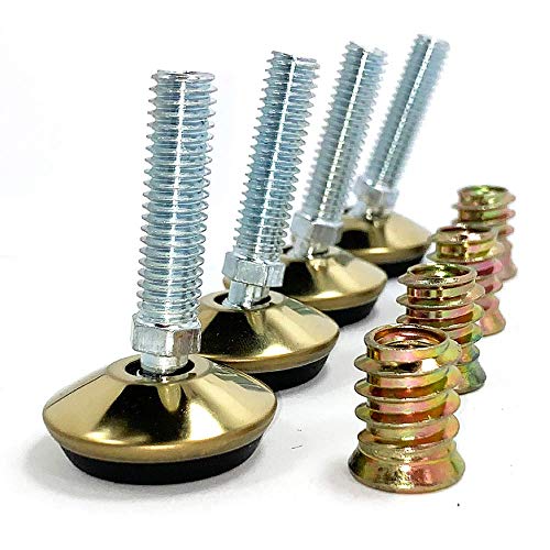 UNWIREDD Swivel Furniture Leg Levelers - Adjustable Leveling Feet Glide for Tables Chairs Cabinets Workbench Shelving Rack - 1.3" Dia. Base, 3/8"-16 Thread (D34, Brass Finish, 4 Pack)…