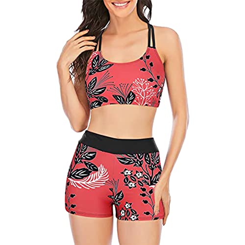 Bikinis Mujer 2026 Conjuntos de Bikini para Mujer Bikinis Deportivo Chaleco de Tirantes Push Up Acolchado Extraíble Cintura Alta Pantalones Cortos Dos Piezas Swimwear Playa (Red, XL)