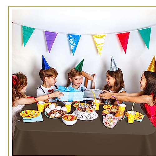 Image of tujol Brown 6 Pack Plastic Table Cloth 54 inch x 108 inch, Disposable Tablecloths Rectangle Table Cover, Plastic Tablecloths for Parties