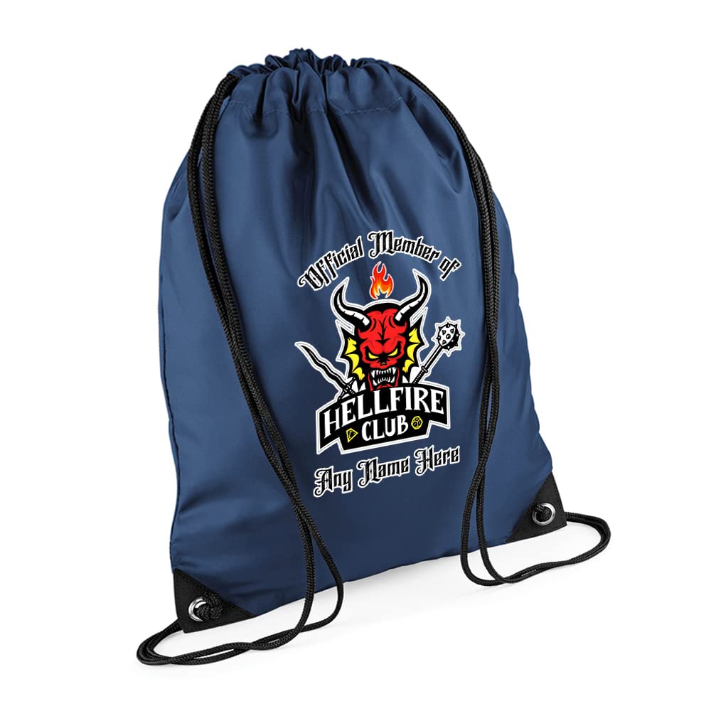 Getagift Personalised Official Member Of Hellfire Club Custom Name Birthday, For Men Women Girl Boy Drawstring Bag, PE Gym Kit Swimming, Sport Rucksack. (French Navy)