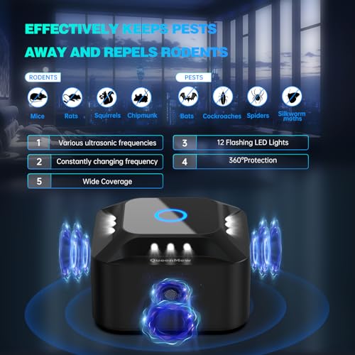 Mäuseabwehr Ultraschall Mäusevertreiber 360° Mäuseschreck Frequenz Regelbar Mäuse Abwehr Steckbar Schädlingsabwehr Rattenabwehr Innen Rattenabschreckung mit LED Stroboskoplicht Nagetierbekämpfung