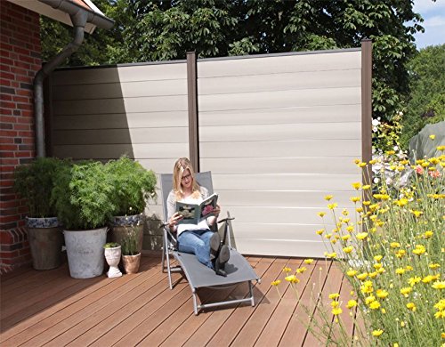 WPC/BPC Sichtschutzzaun bi color-weiß 2 Zäune inkl. 3 Pfosten in dark grey Sichtschutz Gartenzaun Zaun