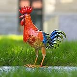 HSHD Metal Rooster Decor Garden Statue Solar Lights Outdoor - Chicken Sculpture Yard Art Kitchen Dec