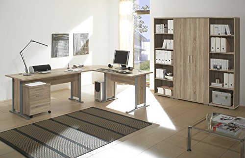 Preisvergleich Produktbild Büromöbel Set "OFFICE LINE" Eckschreibtisch Rollcontainer Regalwand Büroeinrichtung / Eiche Sonoma