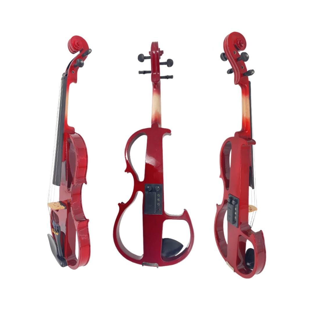 Elektrische Bratsche 40,6 cm Massivholz Viola, mit Ebenholzbeschlägen, Tragetasche und Zubehör für Profis, Anfänger und Studenten (Rot)