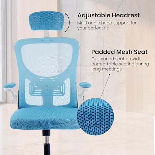Image of Casa Copenhagen Blue White | High Back Imported Mesh Fabric Boss Office Chair | Y Design Ergonomic Back Support | 2D Aero Design Adjustable Armrests | Synchro Tilt Lock Mechanism Support