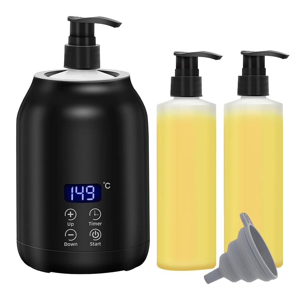 Scaldatore per Olio da Massaggio, Riscaldatore Digitale Elettrico per Olio da Massaggio con Due Flaconi di Olio, Erogatore Portatile Riscaldato per Lozione, Spina UE