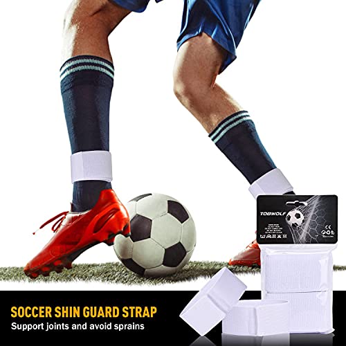 Tobwolf 4Pcs Soccer Shin Guard Strap, Anti Slip Sports Football Legging Shin Fixed Straps, Black & White Ankle Guards For Kicking Ball, Running, Cycling #TOP3