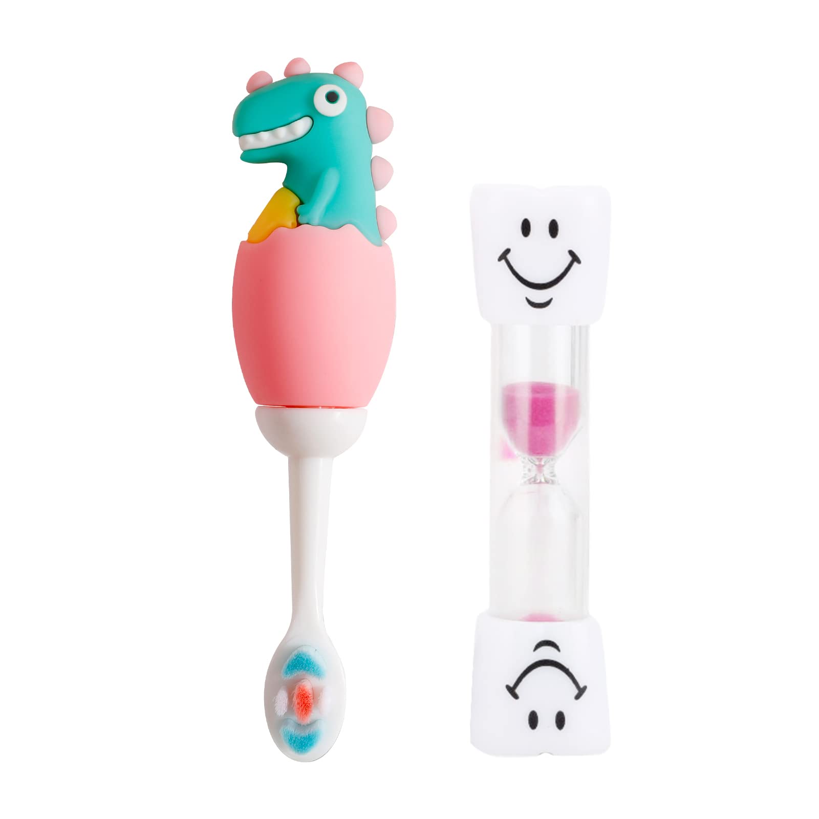 Spazzolino da denti per neonati 0-7 anni, spazzolino da denti con setole extra morbide al 100% in gel di silice di grado alimentare, con clessidra timer orologio e scatola di