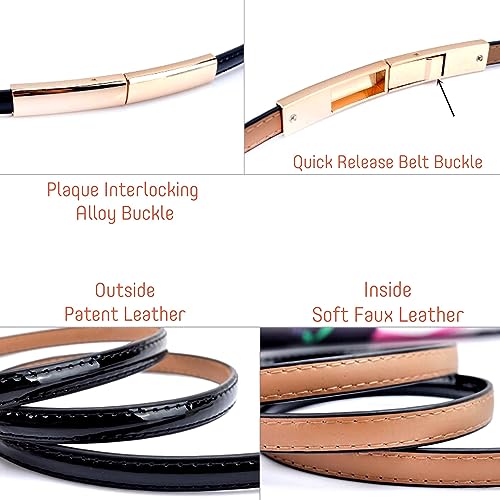 Women's Belt Dress Fashion Patent Leather Belts Adjustable 22"- 36" Skinny Slim Belt Leather Gold Color Buckle Waistband3