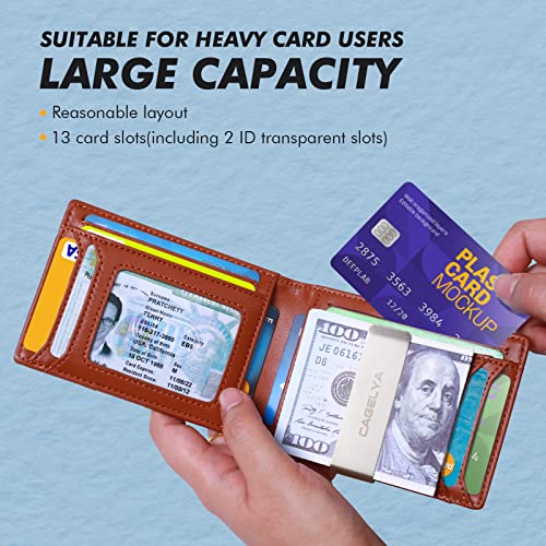 Money Clip Wallet for Men Leather Mens Wallets Slim Minimalist Wallet for Men Bifold Mens Wallets Rfid Blocking Front Pocket Wallet with 13 Slots Credit Card Holder Gifts for Boyfriend Father2