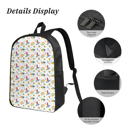 LGBT Gay Pride Rainbow Hummingbird 17 Inch Backpack Sets Lunch Bag Lightweight Daypack for Men Women 3Pcs3