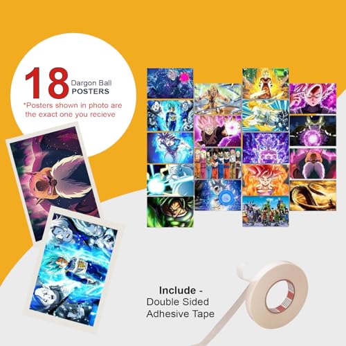 Image of ATEVON Dragon Ball Anime Poster Set - 18PCS Unframed Wall Collage Kit (6x4 inch) Featuring Goku, Vegeta, Gohan, and More - Manga-Inspired Decor for Bedroom, Dorm, and Anime Wall Aesthetic