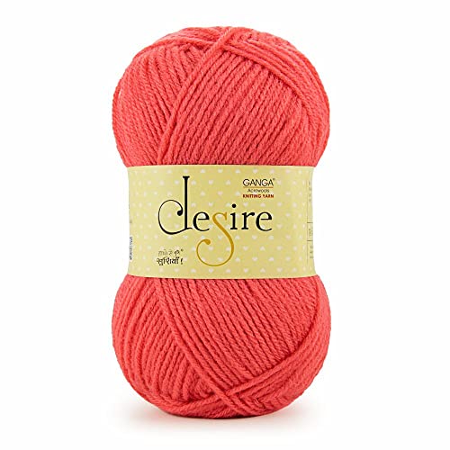 Image of Ganga Acrowools Acrylic Desire Hand Knitting and Crochet Yarn. Pack of 1 Ball - 100Gms. Shade No - Dsr034, Red