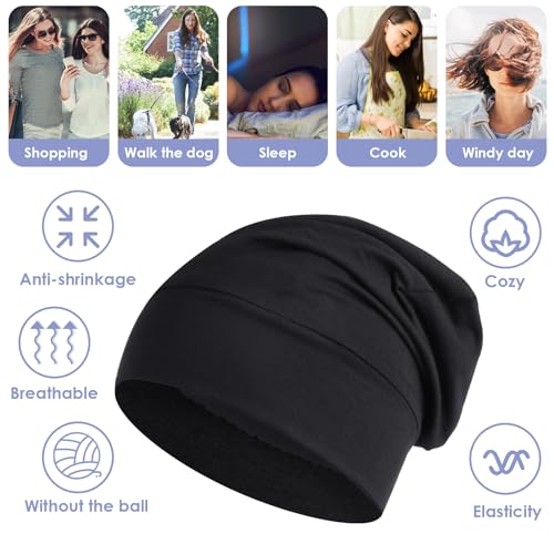 YUXIANLB 2PCS Satin Silk Sleep Cap for Women & Men - Soft & Elastic Hair Cap (1 Black + 1 Dark Gray) - Image 3