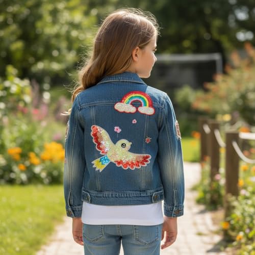 Image of Peacolate 2-11Y Little&Big Girls Sequin Outerwear Embroidery Denim Jacket
