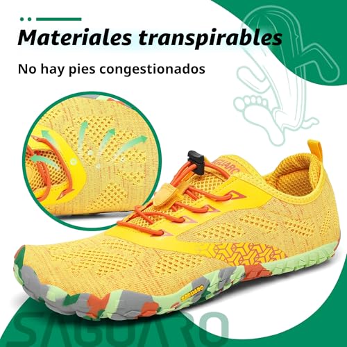 Miniatura 3 de Saguaro Hombre Mujer Zapatillas Barefoot Minimalistas Calzado De Training Ligeras Cmodas Para Caminar Senderismo Ciclismo Trail Running Trekking Playa Agua, Amarillo, 42 Eu