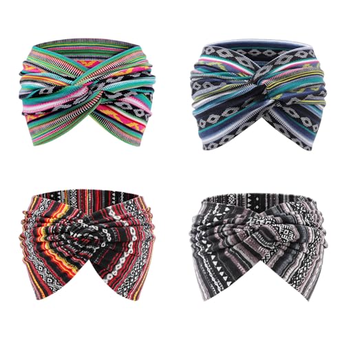 Image of DRESHOW 4 Pack Turban Headbands for Women Wide Vintage Head Wraps Knotted Cute Hair Band Accessories