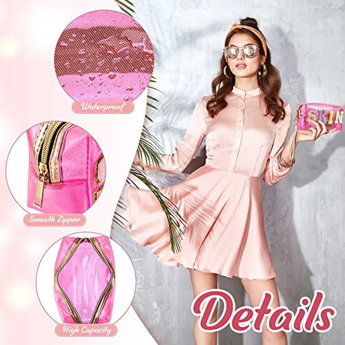 Amylove 3 Pcs Summer Preppy Makeup Bag Stuff Clear Cosmetic Preppy Bags Portable Cosmetic Summer Accessories for Teen Girls Women Gift Travel(Skin, Face, Hair)3