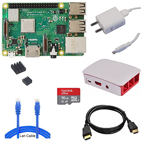 Image of Raspberry Pi 3 Model B+ Kit with Adapter, Case, LAN & HDMI Cable, HeatSink, SD Card - The Complete Kit