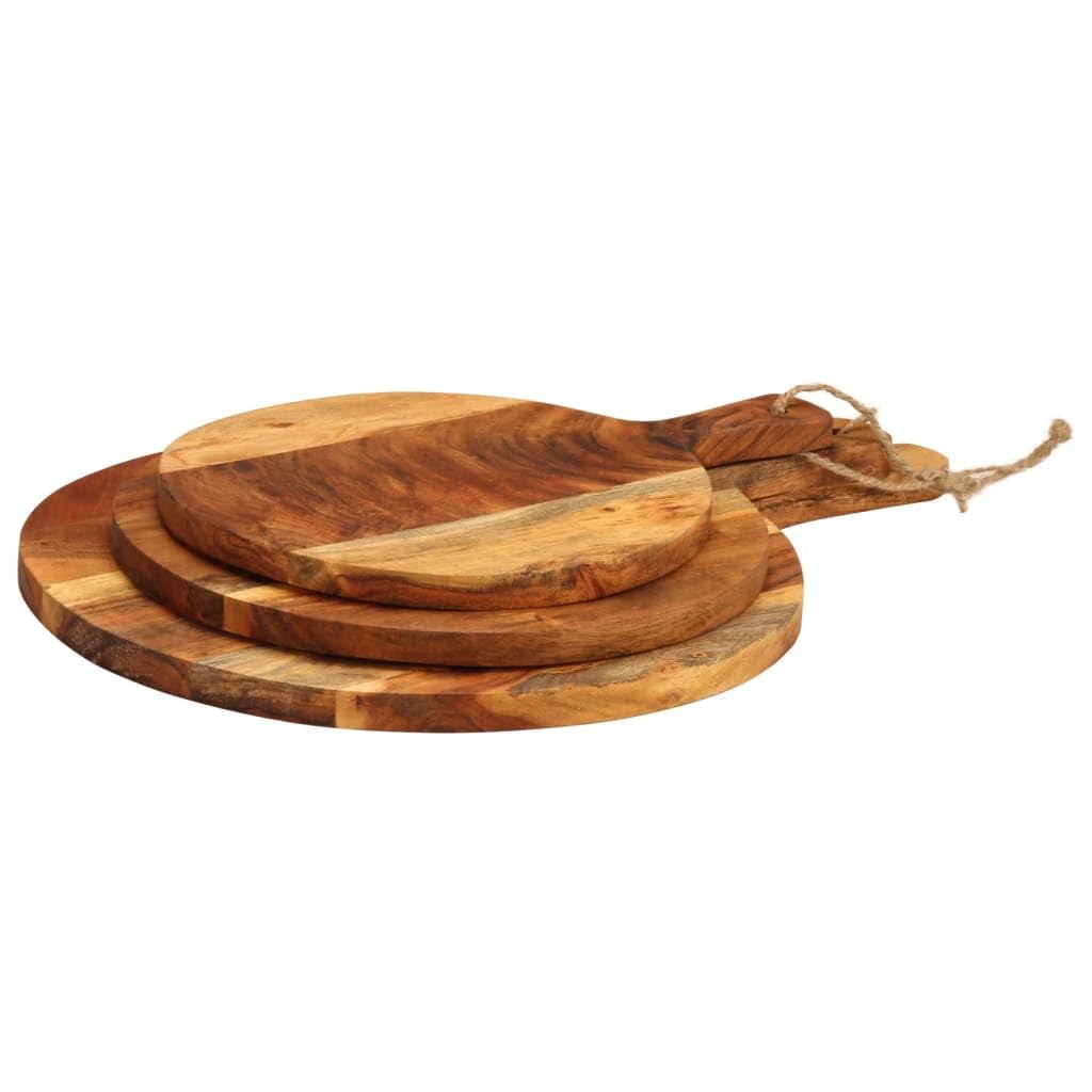 Solivagant Schneidebrett 3 STK. Massivholz Akazie, Küche Esszimmer,Küchenhelfer -utensilien,Schneidebretter, 4.15 kg-376052
