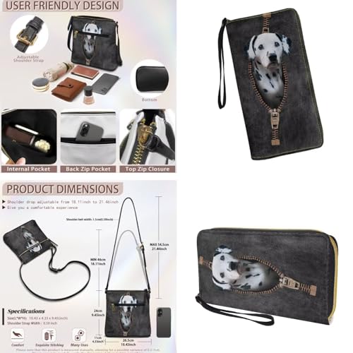 Lotusorchid Leather Shoulder Purses and Handbags for Women Portable Crossbody Purse Set with Zipper Closure for Dog Lovers4